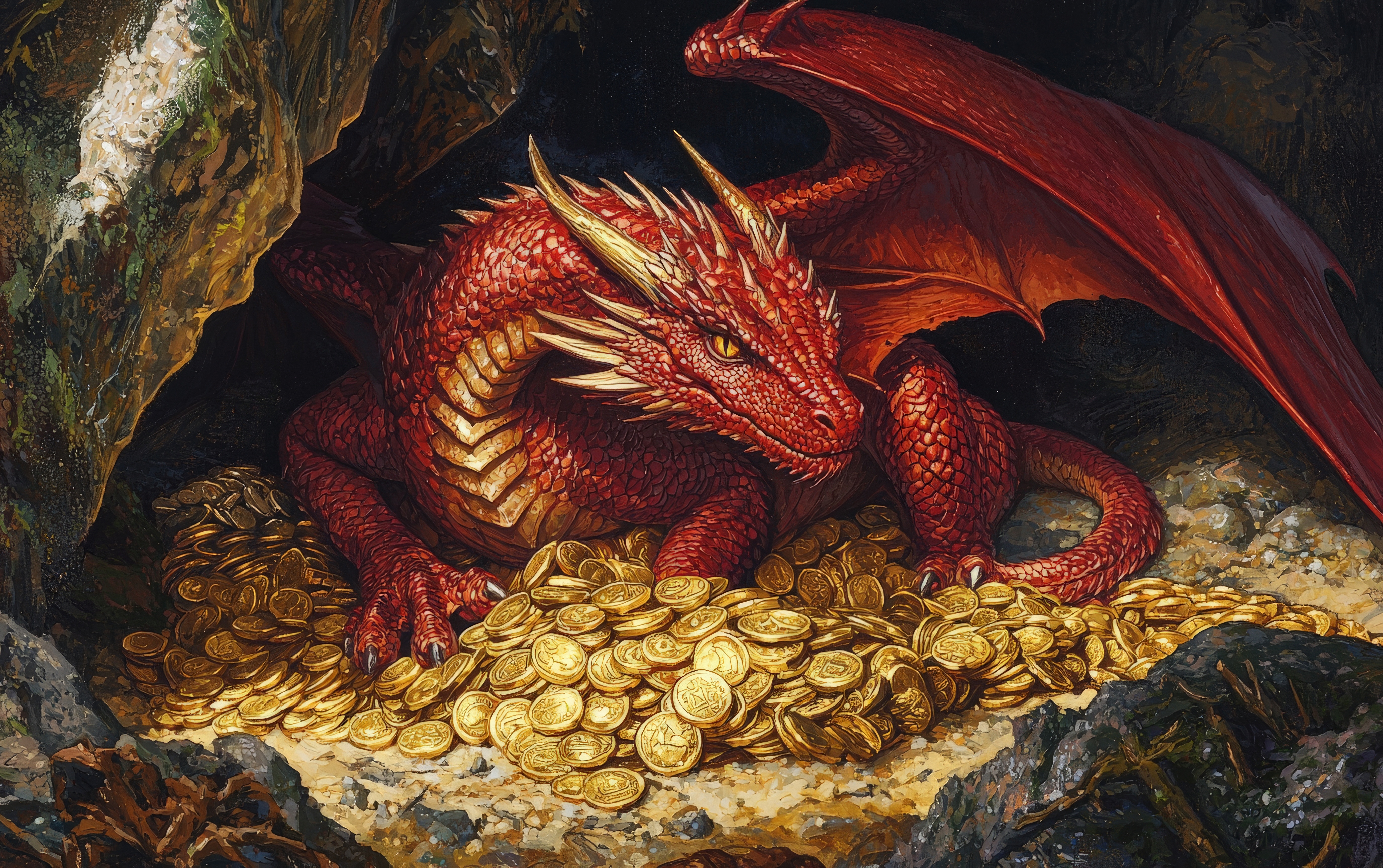 Jump right in, image of dragon on a pile of gold